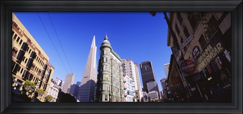 Framed Low angle view of buildings in a city, Columbus Avenue, San Francisco, California, USA Print