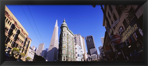 Framed Low angle view of buildings in a city, Columbus Avenue, San Francisco, California, USA Print
