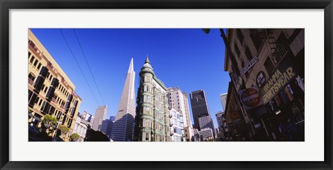 Framed Low angle view of buildings in a city, Columbus Avenue, San Francisco, California, USA Print