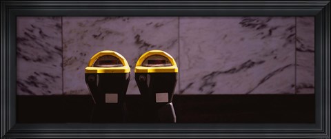 Framed Close-up of two expired parking meters, San Francisco, California, USA Print