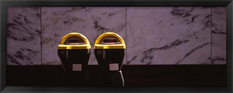 Framed Close-up of two expired parking meters, San Francisco, California, USA Print