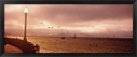 Framed Sailboats in the sea, San Francisco Bay, Golden Gate Bridge, San Francisco, California, USA Print