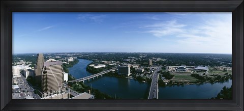 Framed High angle view of a river passing through a city, Austin, Texas, USA Print
