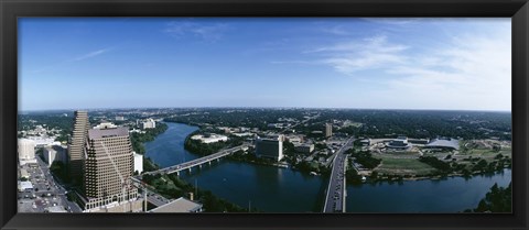 Framed High angle view of a river passing through a city, Austin, Texas, USA Print