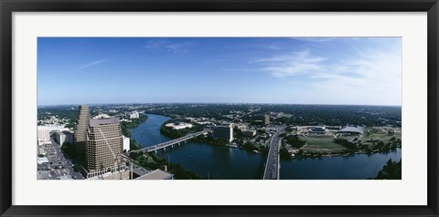 Framed High angle view of a river passing through a city, Austin, Texas, USA Print