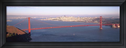 Framed High angle view of a suspension bridge across the sea, Golden Gate Bridge, San Francisco, Marin County, California, USA Print