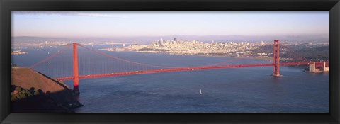 Framed High angle view of a suspension bridge across the sea, Golden Gate Bridge, San Francisco, Marin County, California, USA Print