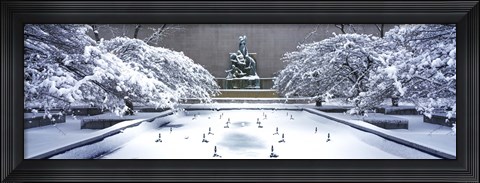 Framed Tourists in front of a fountain, Fountain of the Great Lakes, Art Institute of Chicago, Grant Park, Chicago, Illinois, USA Print