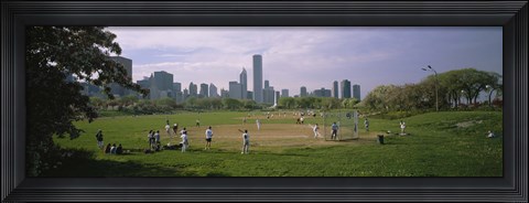 Framed Group of people playing baseball in a park, Grant Park, Chicago, Cook County, Illinois, USA Print