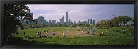 Framed Group of people playing baseball in a park, Grant Park, Chicago, Cook County, Illinois, USA Print