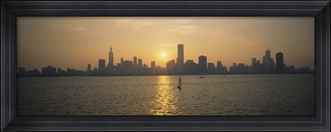 Framed Silhouette of skyscrapers at the waterfront, Chicago, Cook County, Illinois, USA Print