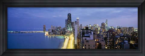 Framed Skyscrapers lit up at the waterfront, Lake Shore Drive, Chicago, Cook County, Illinois, USA Print