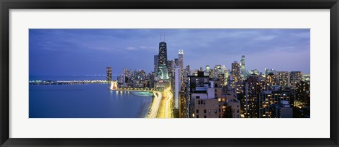 Framed Skyscrapers lit up at the waterfront, Lake Shore Drive, Chicago, Cook County, Illinois, USA Print