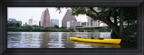 Framed Yellow kayak in a reservoir, Lady Bird Lake, Colorado River, Austin, Travis County, Texas, USA Print