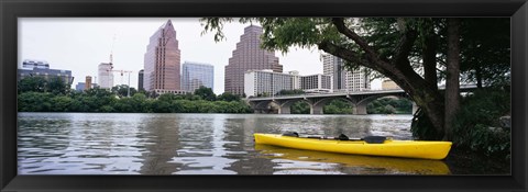 Framed Yellow kayak in a reservoir, Lady Bird Lake, Colorado River, Austin, Travis County, Texas, USA Print