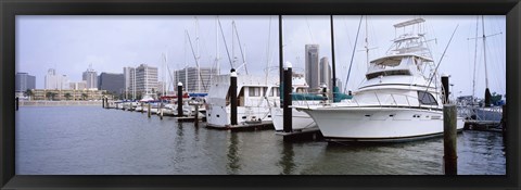 Framed Yachts at a harbor with buildings in the background, Corpus Christi, Texas, USA Print