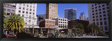 Framed Low angle view of buildings at a town square, Union Square, San Francisco, California, USA Print
