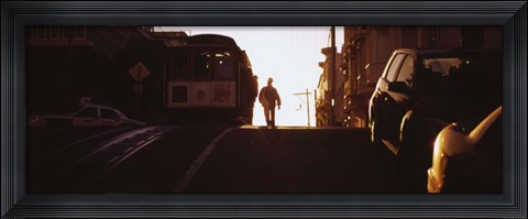 Framed Cable car on the tracks at sunset, San Francisco, California, USA Print