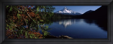 Framed Reflection of a mountain in a lake, Mt Hood, Lost Lake, Mt. Hood National Forest, Hood River County, Oregon, USA Print