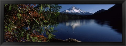 Framed Reflection of a mountain in a lake, Mt Hood, Lost Lake, Mt. Hood National Forest, Hood River County, Oregon, USA Print