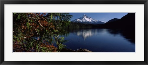 Framed Reflection of a mountain in a lake, Mt Hood, Lost Lake, Mt. Hood National Forest, Hood River County, Oregon, USA Print