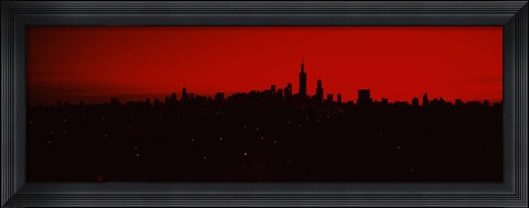 Framed Silhouette of buildings at sunrise, Chicago, Illinois Print