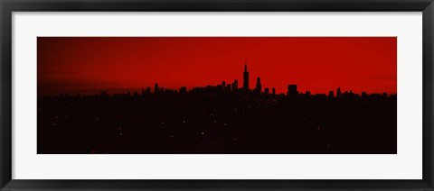 Framed Silhouette of buildings at sunrise, Chicago, Illinois Print