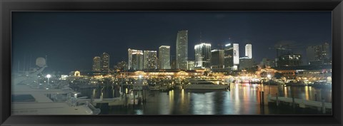 Framed Boats at a harbor with buildings in the background, Miami Yacht Basin, Miami, Florida, USA Print