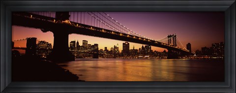 Framed Bridge across the river at night, Manhattan Bridge, Lower Manhattan Print