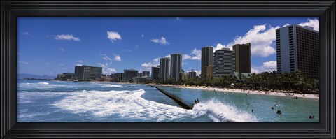Framed Waikiki Beach, Honolulu, Oahu, Hawaii Print