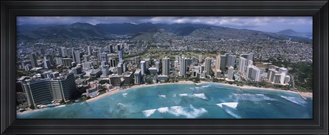 Framed Aerial view of a city, Waikiki Beach, Honolulu, Oahu, Hawaii, USA Print