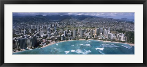 Framed Aerial view of a city, Waikiki Beach, Honolulu, Oahu, Hawaii, USA Print