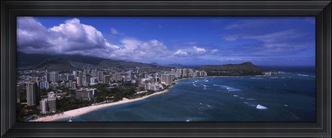 Framed Buildings at the waterfront, Waikiki Beach, Honolulu, Hawaii Print