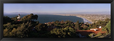 Framed Aerial view of a coastline, Los Angeles Basin, City of Los Angeles, Los Angeles County, California, USA Print