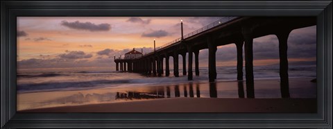 Framed Low angle view of a hut on a pier, Manhattan Beach Pier, Manhattan Beach, Los Angeles County, California, USA Print