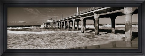 Framed Manhattan Beach Pier in Black and White, Los Angeles County Print