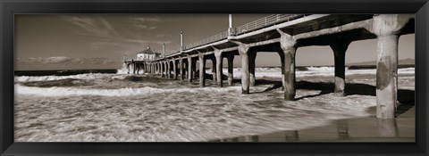 Framed Manhattan Beach Pier in Black and White, Los Angeles County Print