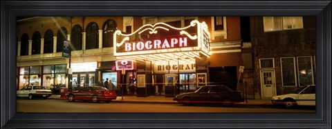 Framed Theater lit up at night, Biograph Theater, Lincoln Avenue, Chicago, Illinois, USA Print