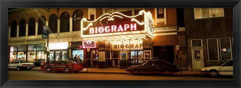 Framed Theater lit up at night, Biograph Theater, Lincoln Avenue, Chicago, Illinois, USA Print