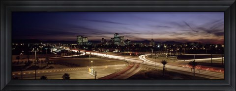 Framed Buildings in a city lit up at dusk, 7th St. Freeway, Phoenix, Maricopa County, Arizona, USA Print