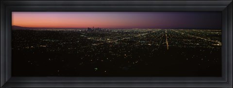 Framed High angle view of a city at night from Griffith Park Observatory, City Of Los Angeles, Los Angeles County, California, USA Print