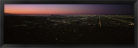 Framed High angle view of a city at night from Griffith Park Observatory, City Of Los Angeles, Los Angeles County, California, USA Print