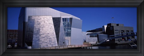Framed Buildings at the waterfront, New England Aquarium, Boston Harbor, Boston, Suffolk County, Massachusetts, USA Print