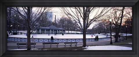 Framed Group of people in a public park, Frog Pond Skating Rink, Boston Common, Boston, Suffolk County, Massachusetts, USA Print