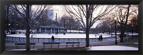 Framed Group of people in a public park, Frog Pond Skating Rink, Boston Common, Boston, Suffolk County, Massachusetts, USA Print