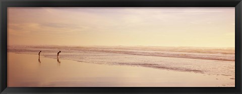 Framed Two children playing on the beach, San Francisco, California, USA Print