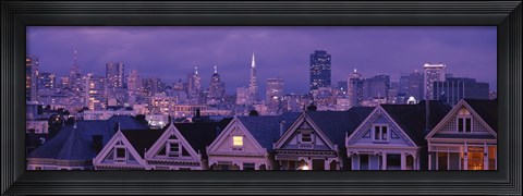 Framed City skyline at night, Alamo Square, California, USA Print