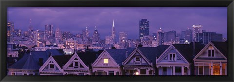 Framed City skyline at night, Alamo Square, California, USA Print