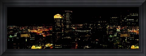 Framed High angle view of a city at night, Boston, Suffolk County, Massachusetts, USA Print