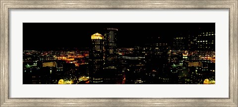 Framed High angle view of a city at night, Boston, Suffolk County, Massachusetts, USA Print